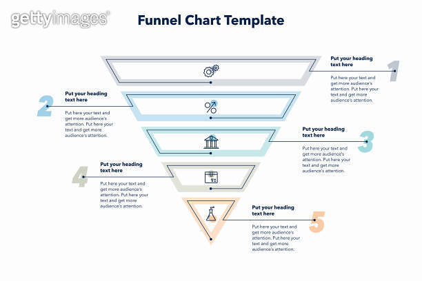 Funnel chart template with five colorful sections 이미지 (1479335122) - 게티 ...