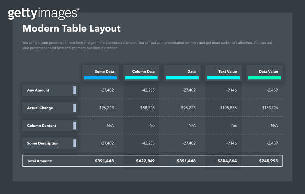 Modern table layout template with a total amount row - dark version 이미지 ...