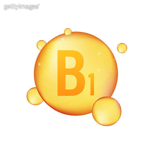 Vitamin B1 gold shining icon. Ascorbic acid. Vector stock illustration ...