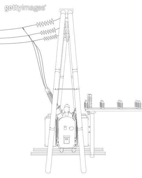 Outline Electric transformer substation. Power grid substation - vector ...