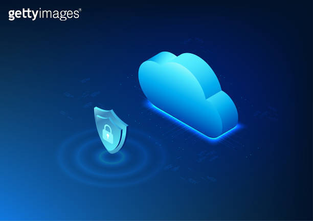 Cloud technology in front of the shield represents the storage of data ...