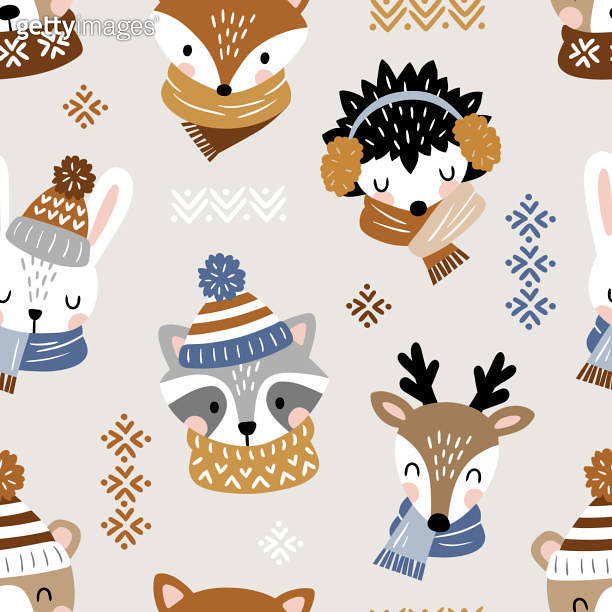 Seamless vector pattern with cute woodland animal heads. Perfect for