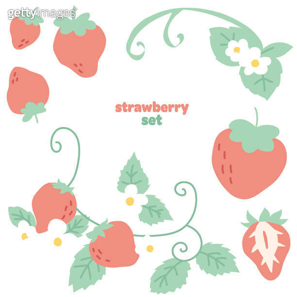 Color illustration set of simple strawberry without main line 이미지