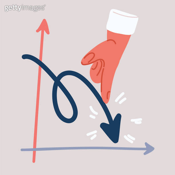 Vector illustration of hand decrease sales graph going down concept ...