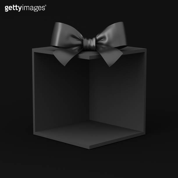 Blank black gift box display showcase stand with black ribbon bow or