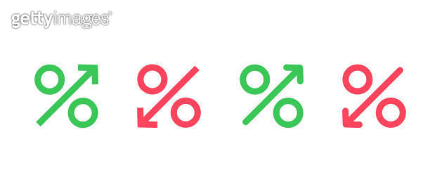 Percentage arrow up and down vector icon set. Cost reduction and ...