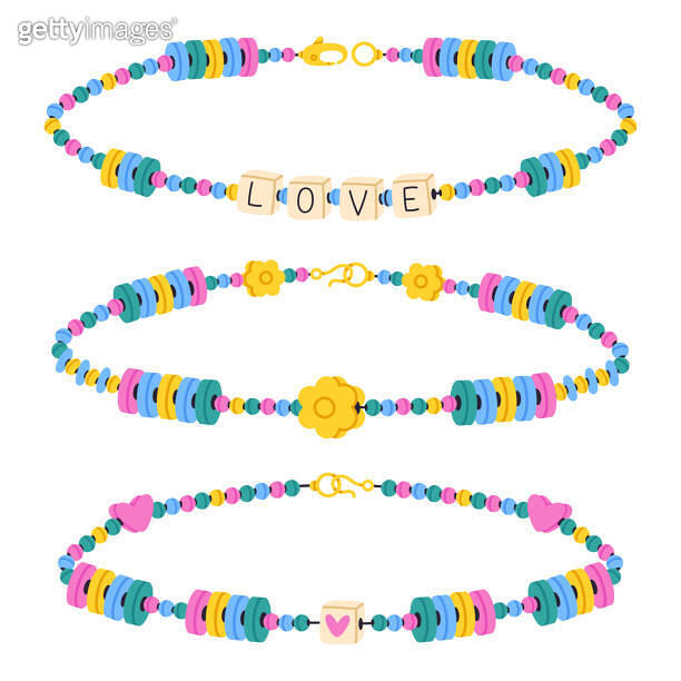 Friendship beaded bracelets. Kids handmade plastic bracelets. Cute