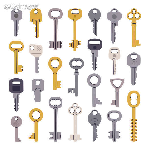 Door keys. Modern and vintage key, house or apartment entrance, car or