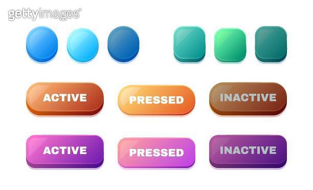 Active and pressed UI buttons. Game interface menu highlighted inactive ...