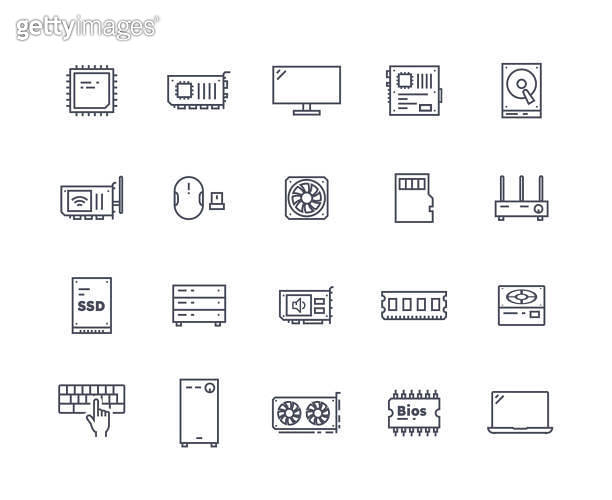 Computer components outline set (1486348473) 일러스트, 무료 일러스트, 아이콘, 무료 아이콘 ...