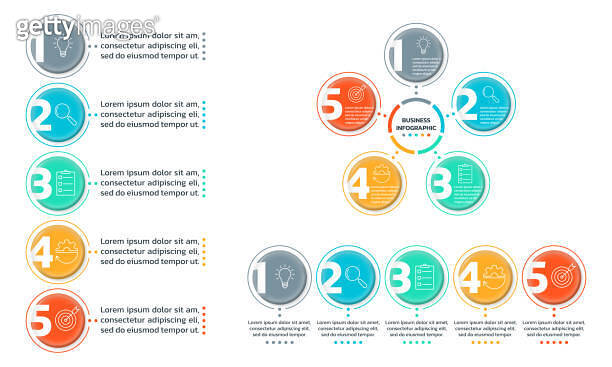 5 step chart, process diagram set. Business presentation layout ...