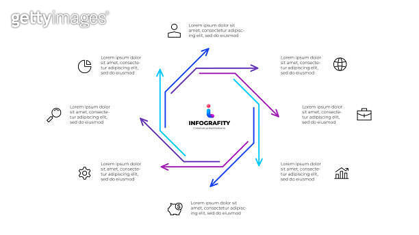Vector outline octagon infographic cycle diagram with 8 options, steps ...