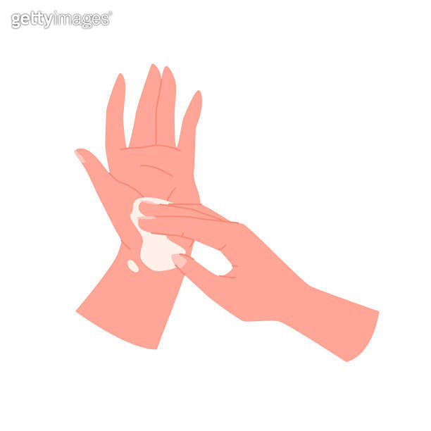 Human hands apply cream on dry skin, arms treat dryness and dehydration