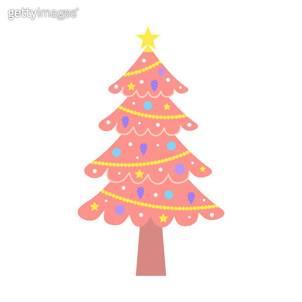 Pink christmas tree. Cute pastel decorated Christmas tree with baubles
