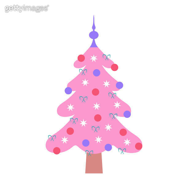 Pink christmas tree. Cute pastel decorated Christmas tree with baubles