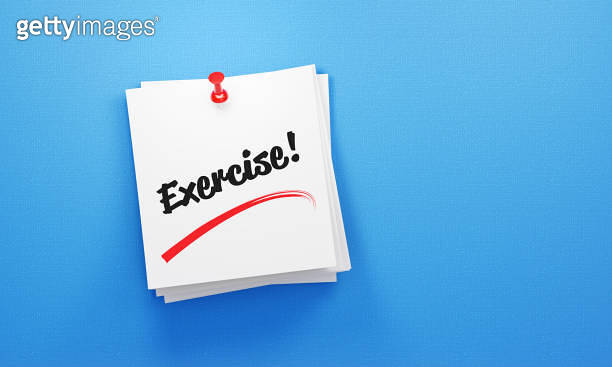 Exercise Written Post It Notes Pinned By A Red Thumbtack On Blue ...
