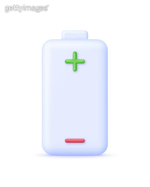 3D Battery and plus, minus signs. The battery is charging. Battery ...