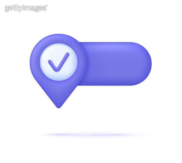 3D Location pin and check mark. Web banner for text and notes. GPS ...
