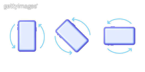 3D Rotate mobile phone. Device rotation set. Horisontal or vertical ...