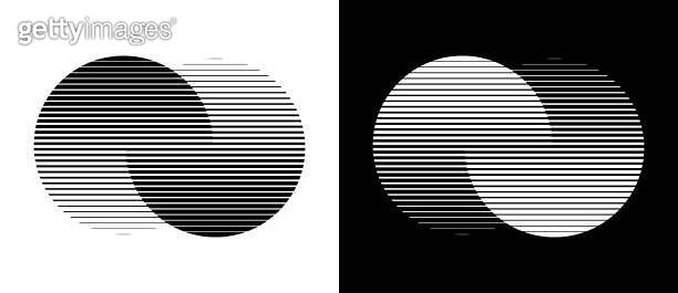 Transition in two circles with parallel lines. Abstract art geometric ...