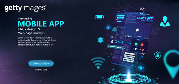 Mobile app development, phone hologram, wireframe toolkit - UI, UX, Kit ...