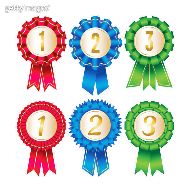 Set of colored realistic award ribbons with the inscription of the ...