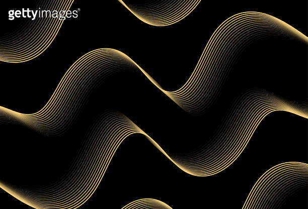 Gold abstract dynamic line wavy glowing on dark background. Vector ...