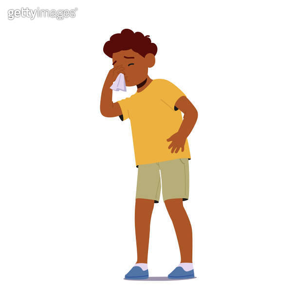 Child Character Sneeze And Cough. Nasal Congestion, Runny Nose