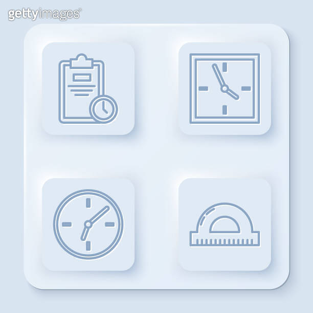 Set line Exam sheet with clock, Clock, Clock and Protractor grid for