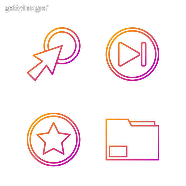 Set line Document folder, Star, Arrow cursor and Fast forward. Gradient ...