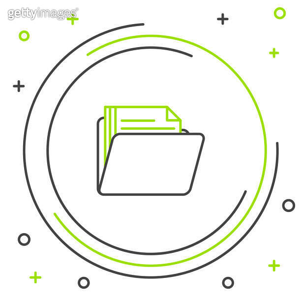 Black and green line Document folder icon isolated on white background ...
