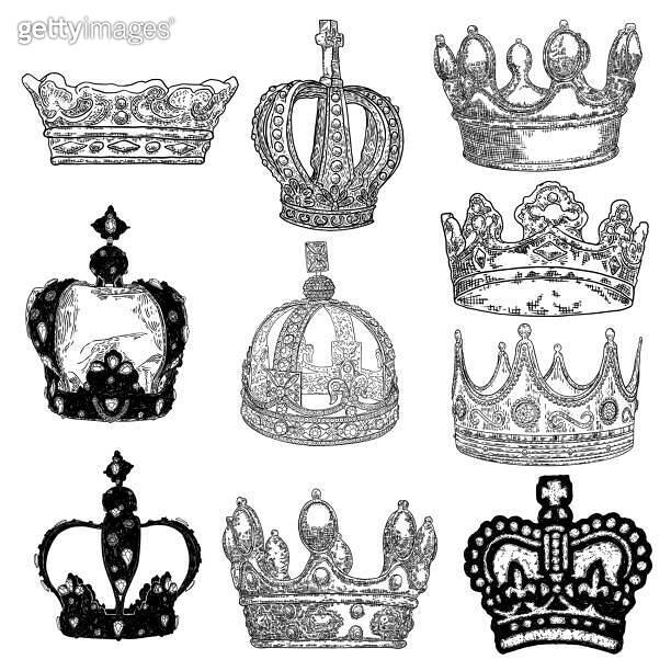 Coronation crowns set for king or queen. Symbolic religious ceremony