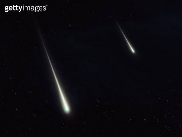 Meteors Rising Bright streaks of meteors. Meteor trails in the sky. 이미지 (1569385953 ...