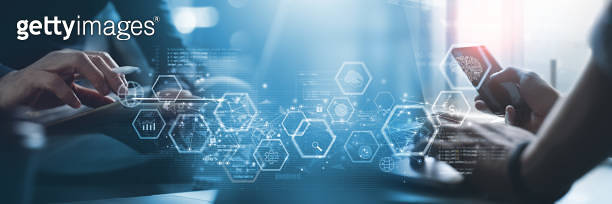 Computer programmer team working with global business network and data ...