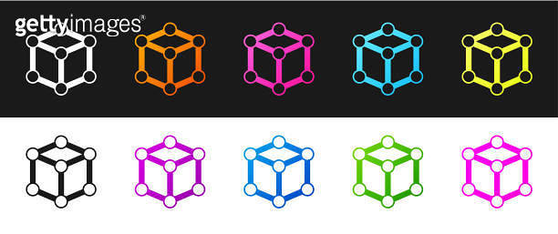 Set Molecule icon isolated on black and white background. Structure of ...