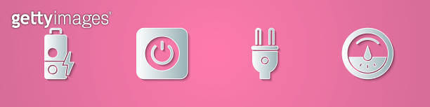 Set paper cut Battery charge, Power button, Electric plug and meter ...