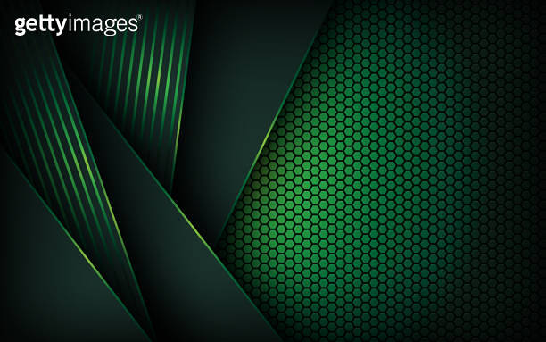 Dark abstract green light background with hexagon mesh pattern ...