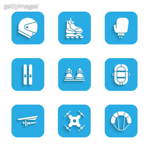 Set Snowboard, Drone flying, Parachute, Rafting boat, Hang glider, Ski