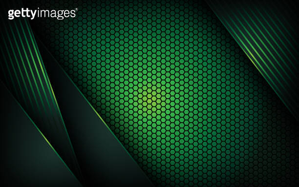 Dark abstract green light background with hexagon mesh pattern ...