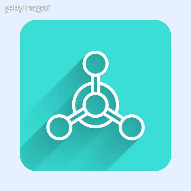 White line Molecule icon isolated with long shadow. Structure of ...
