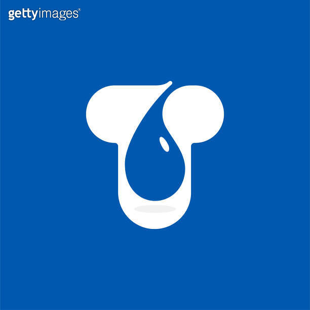 T letter eco logo with blue water dew drops. Negative space icon ...