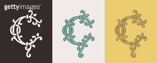 Irish Monogram R Celtic C monograms set. Insular style initial with authentic knots and ...