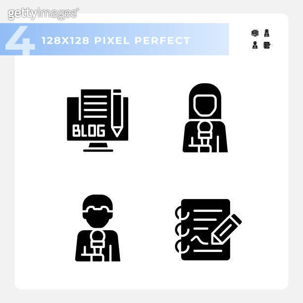 Pixel perfect glyph style journalism black icons set 이미지 (1662993878 ...
