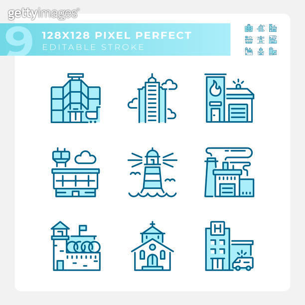 Editable pixel perfect blue building icons (1606926885) 일러스트, 무료 일러스트 ...