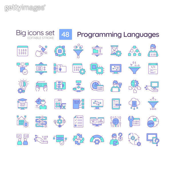 Programming languages blue RGB color icons set 이미지 (1483460530) - 게티이미지뱅크