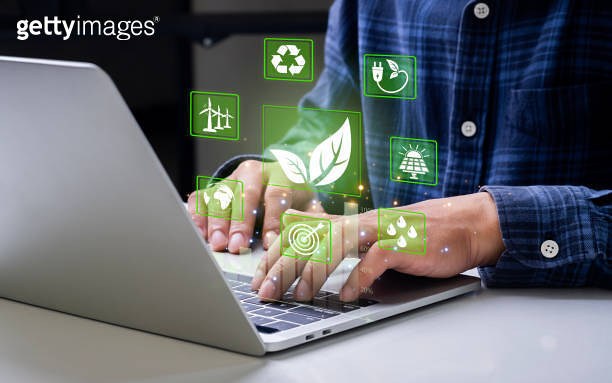 Businessman analyzes sustainable investment with environmental icons On ...