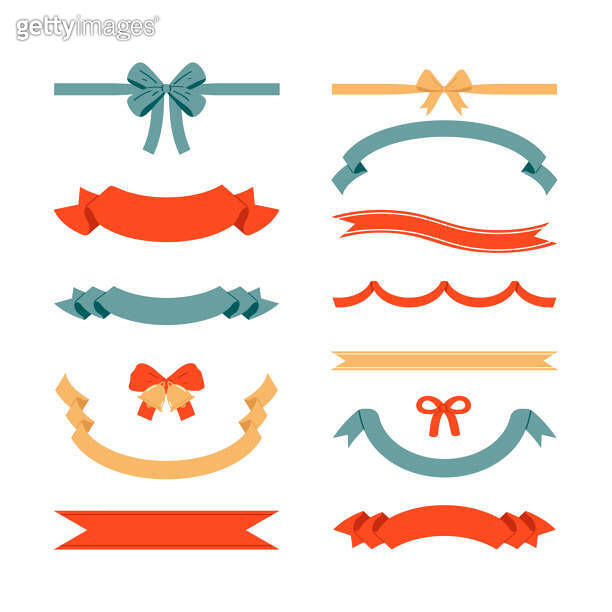 Set of decorative ribbons and bows. Flat vector illustration isolated