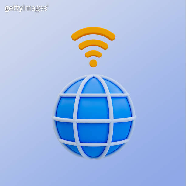 3d minimal wifi signal icon. global network connection. tethering. globe with router