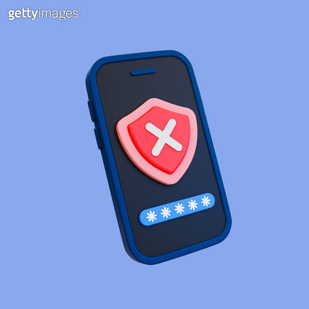 3d minimal security system. User authentication. Identity verification fail. Smartphone with