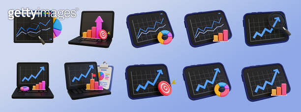 3d minimal data analysis. business goal. data visualization. set of ...